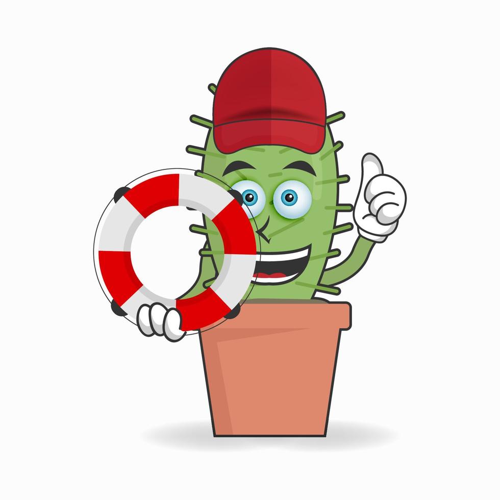 The Cactus mascot character becomes a lifeguard. vector illustration