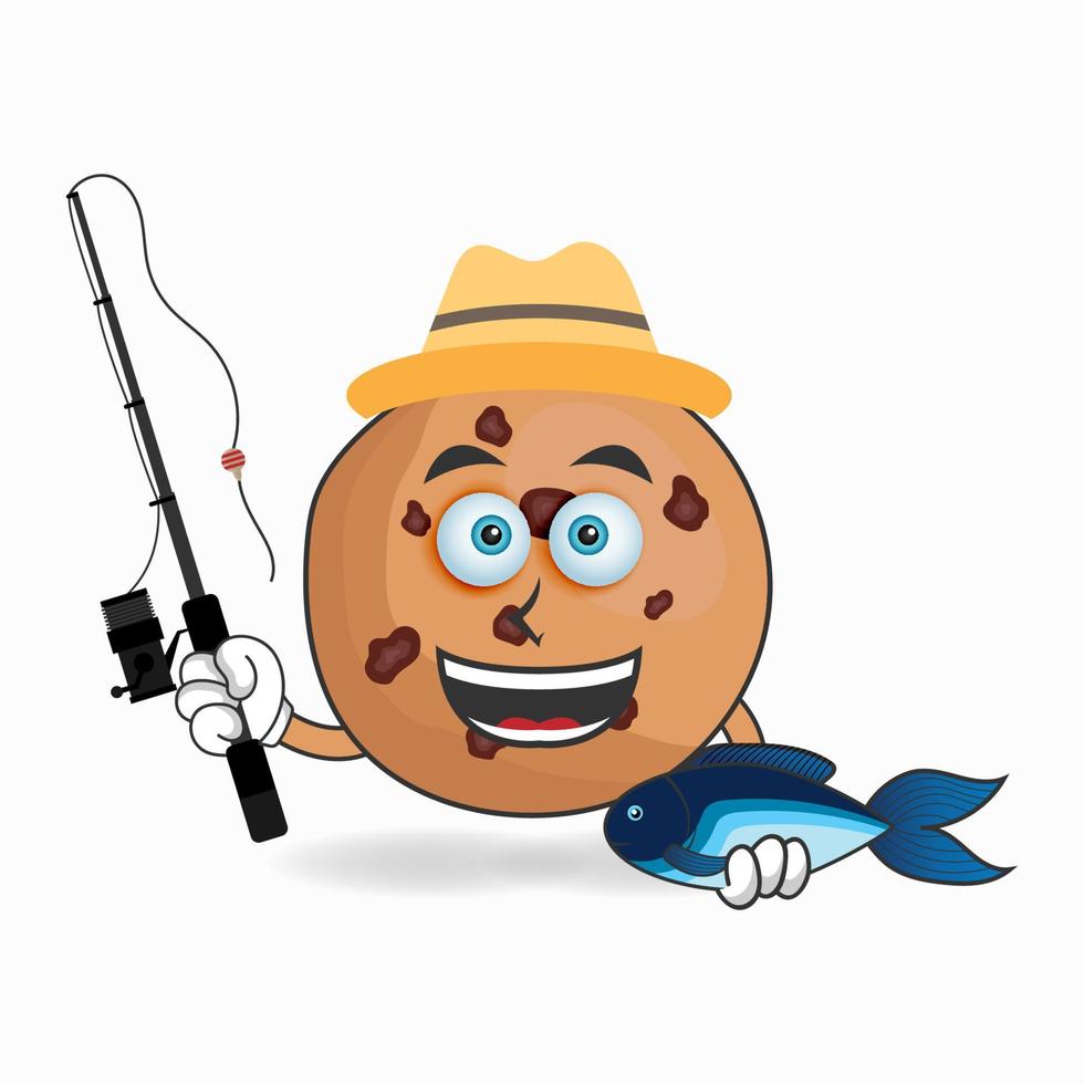The Cookies mascot character is fishing. vector illustration