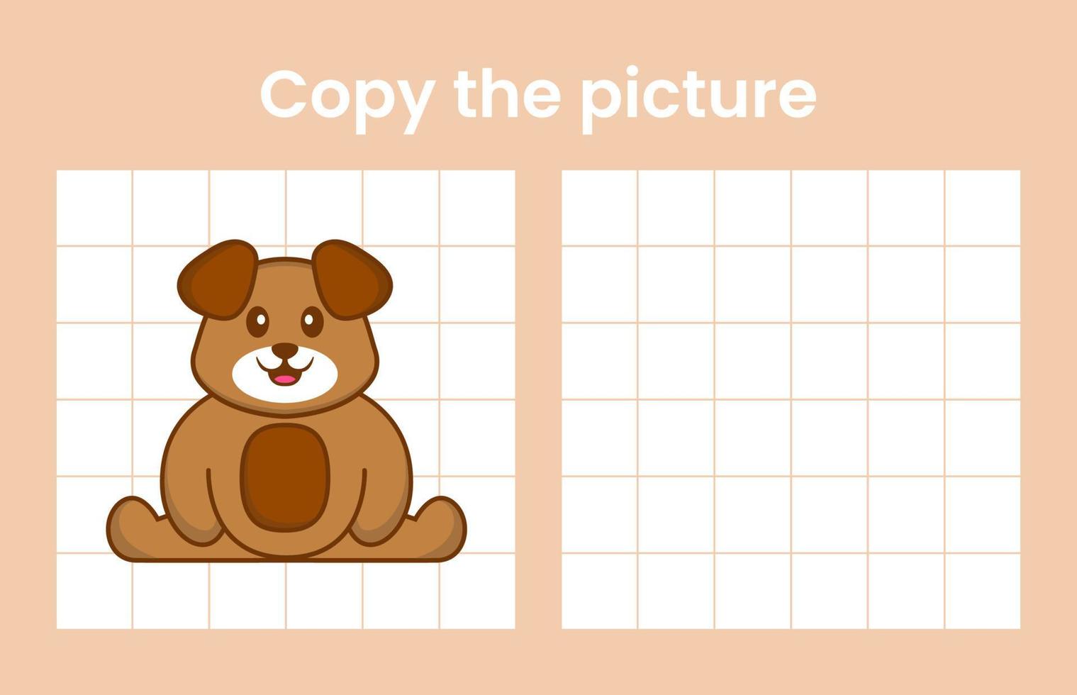 Copy the picture of a cute dog. Educational game for children. Cartoon vector illustration