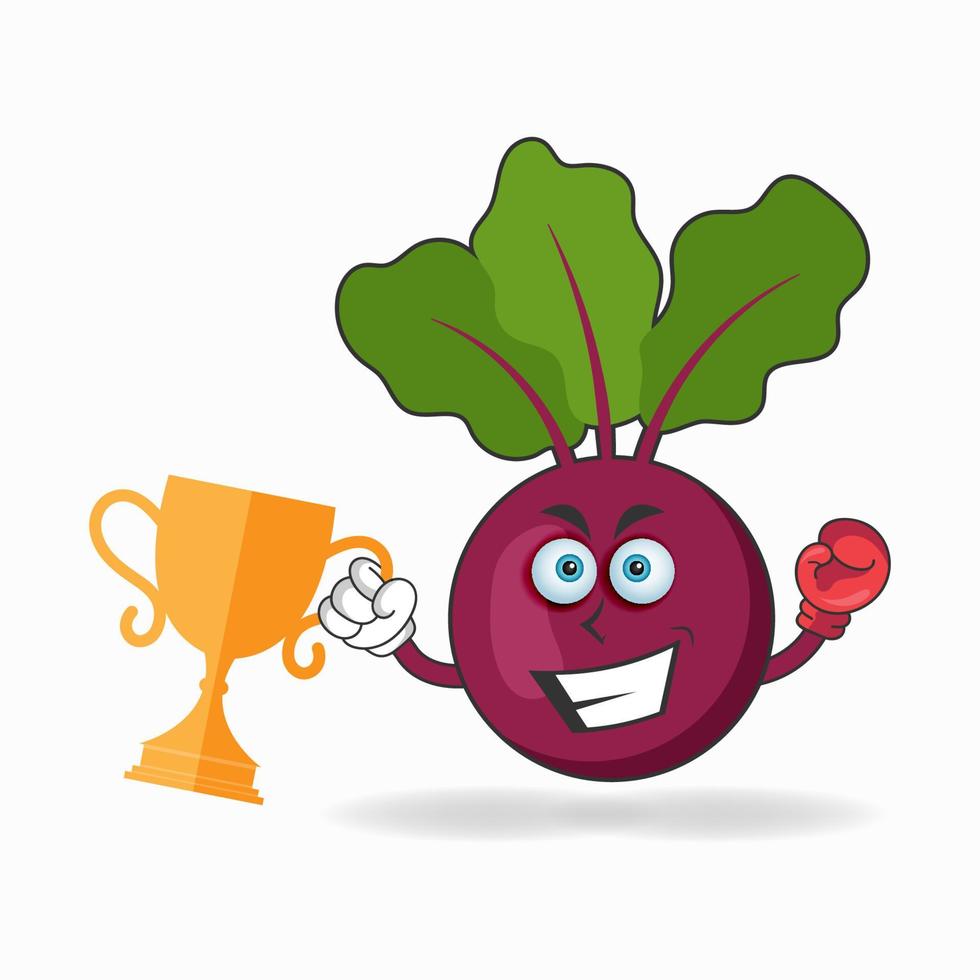 The Onion Purple mascot character wins a boxing trophy. vector illustration