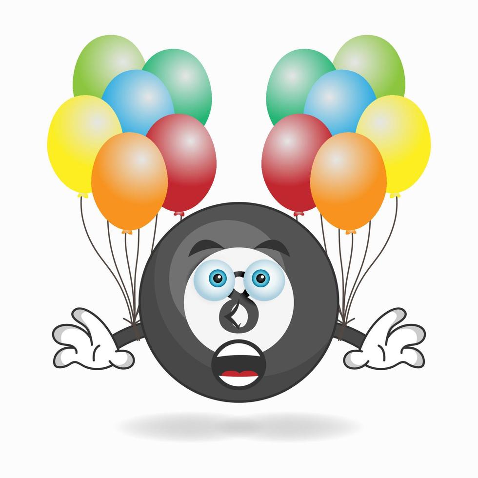 Personaje de mascota de bola de billar sosteniendo un globo. ilustración vectorial vector
