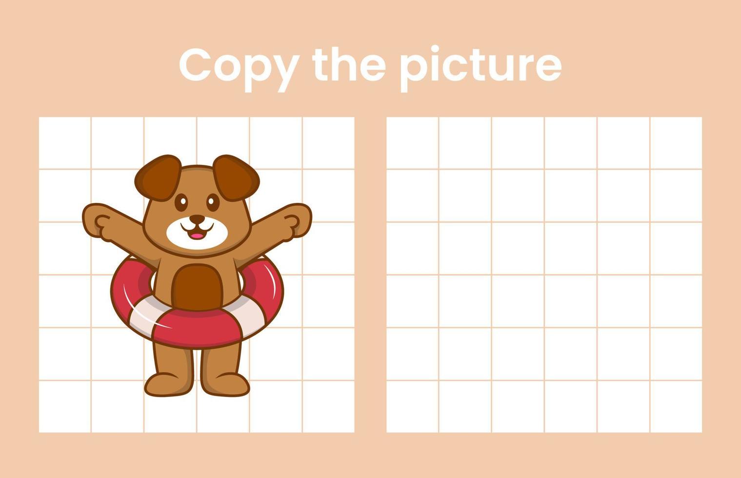 Copy the picture of a cute dog. Educational game for children. Cartoon vector illustration