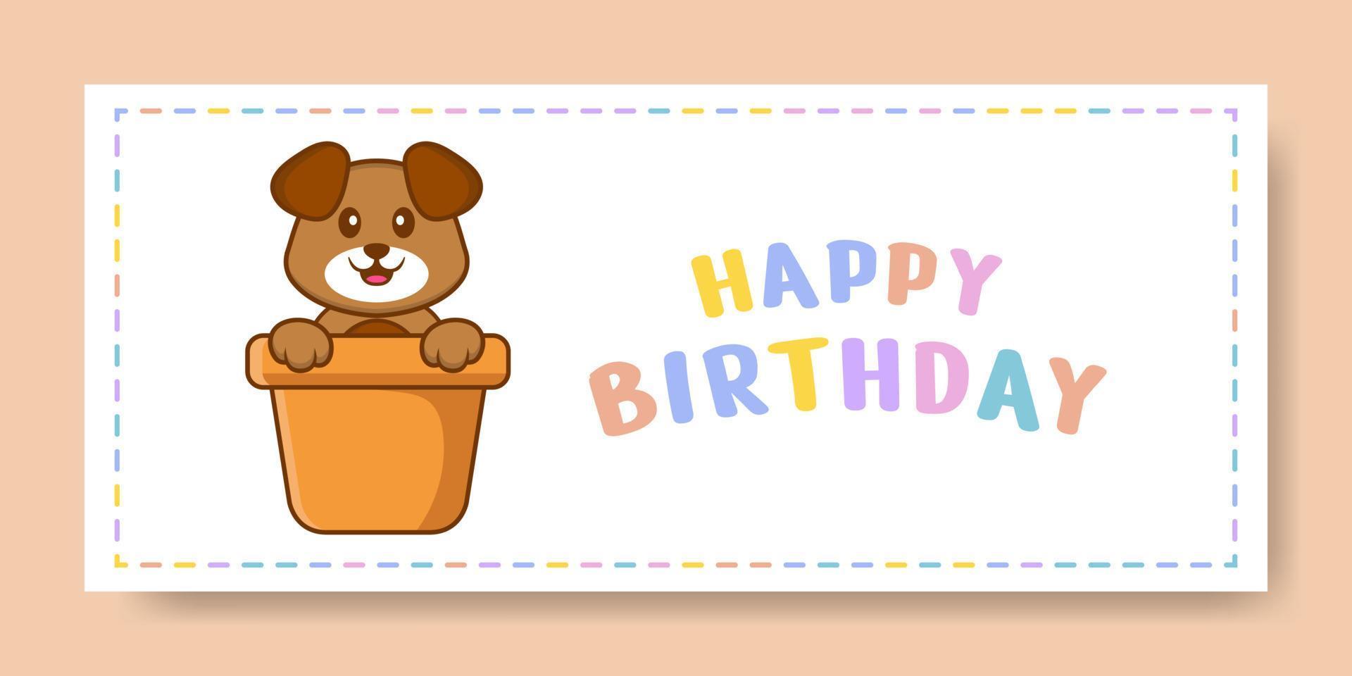 Banner de feliz cumpleaños con personaje de dibujos animados de perro lindo. ilustración vectorial vector