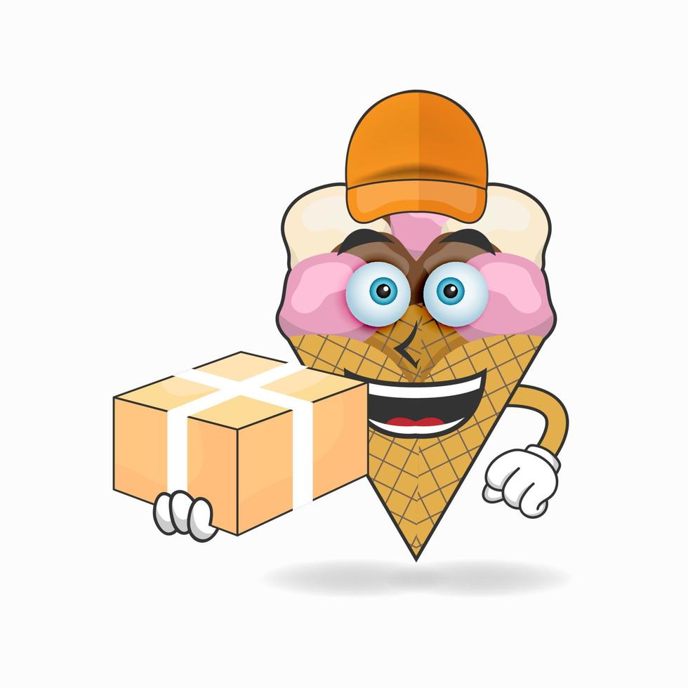 The Ice Cream mascot character is a delivery person. vector illustration