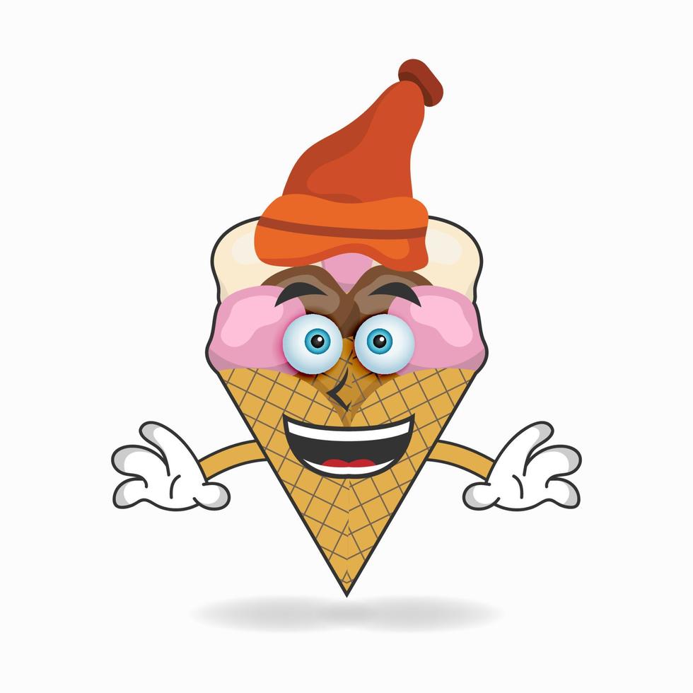 The Ice Cream mascot character wearing a hat. vector illustration