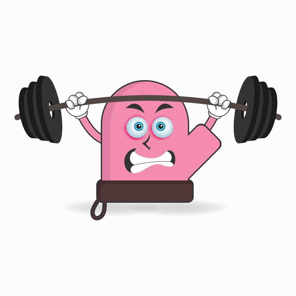 gloves mascot character with fitness equipment. vector illustration