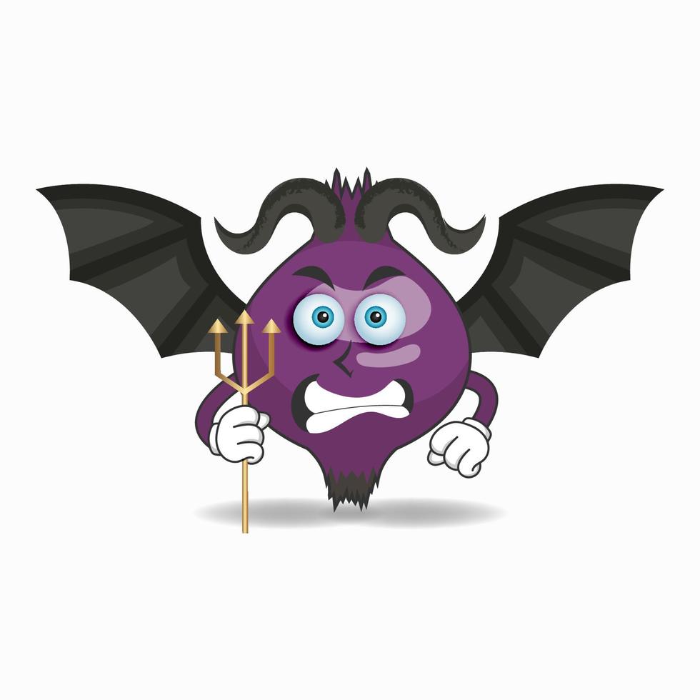 el personaje de la mascota de la cebolla morada se convierte en un diablo. ilustración vectorial vector