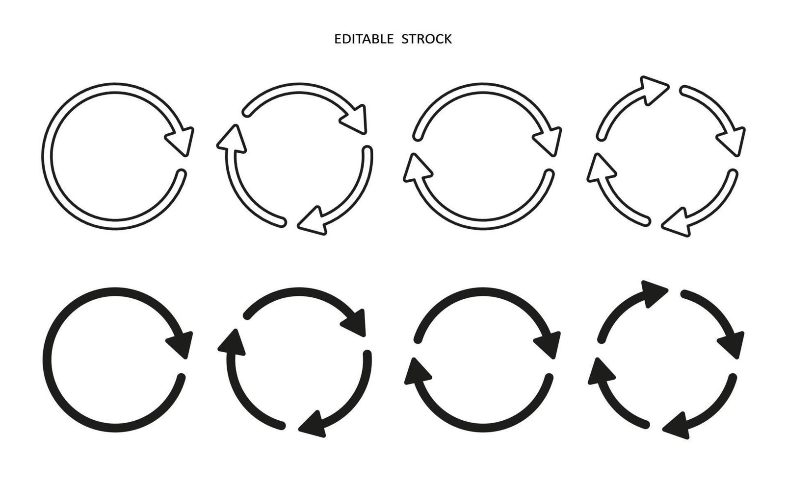 Set of circle arrow vector icons. Recycling icon. Circular vector arrows. Refresh and reload arrow icon. Repeat cycle symbol. Infographic isolated on white background