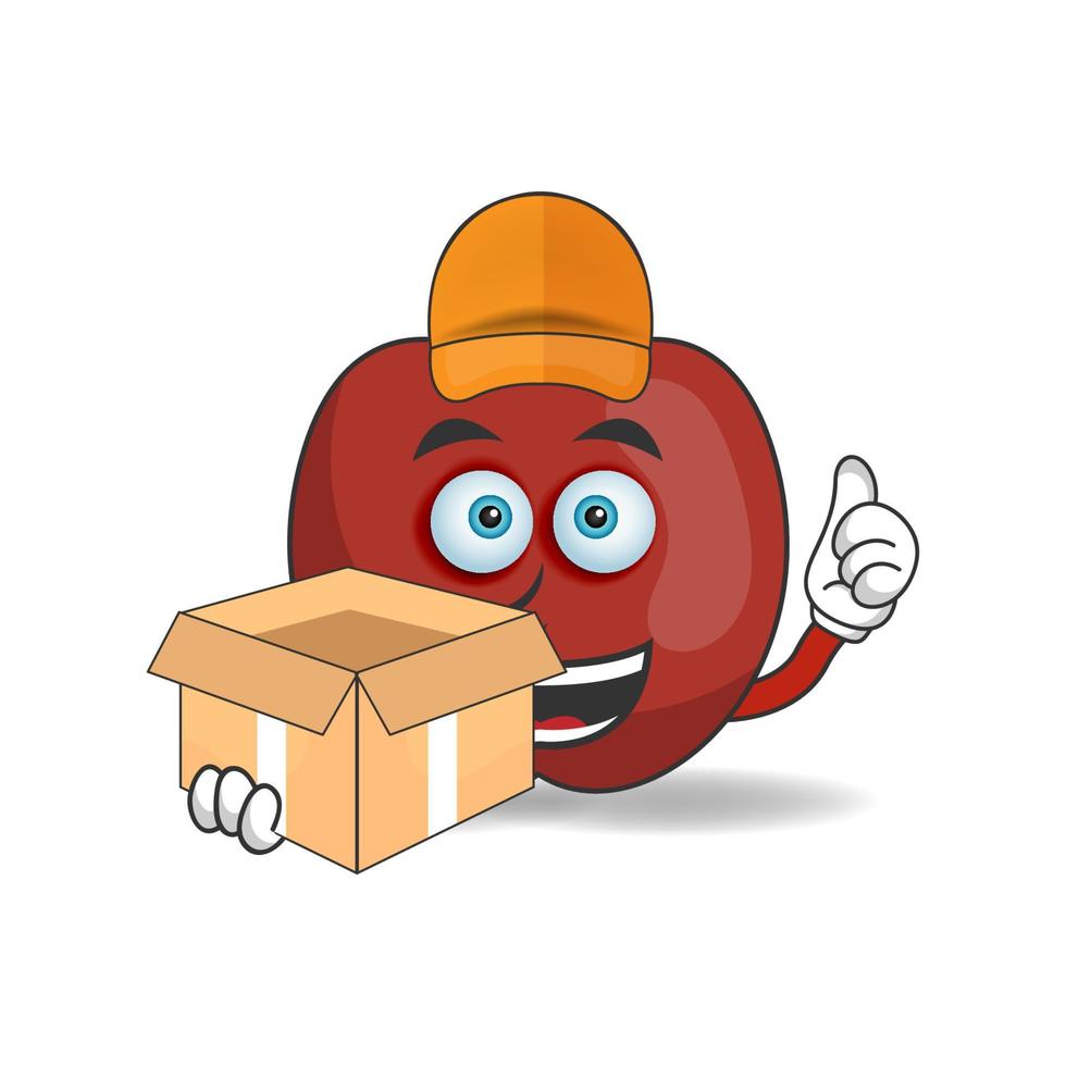 The Apple mascot character is a delivery person. vector illustration