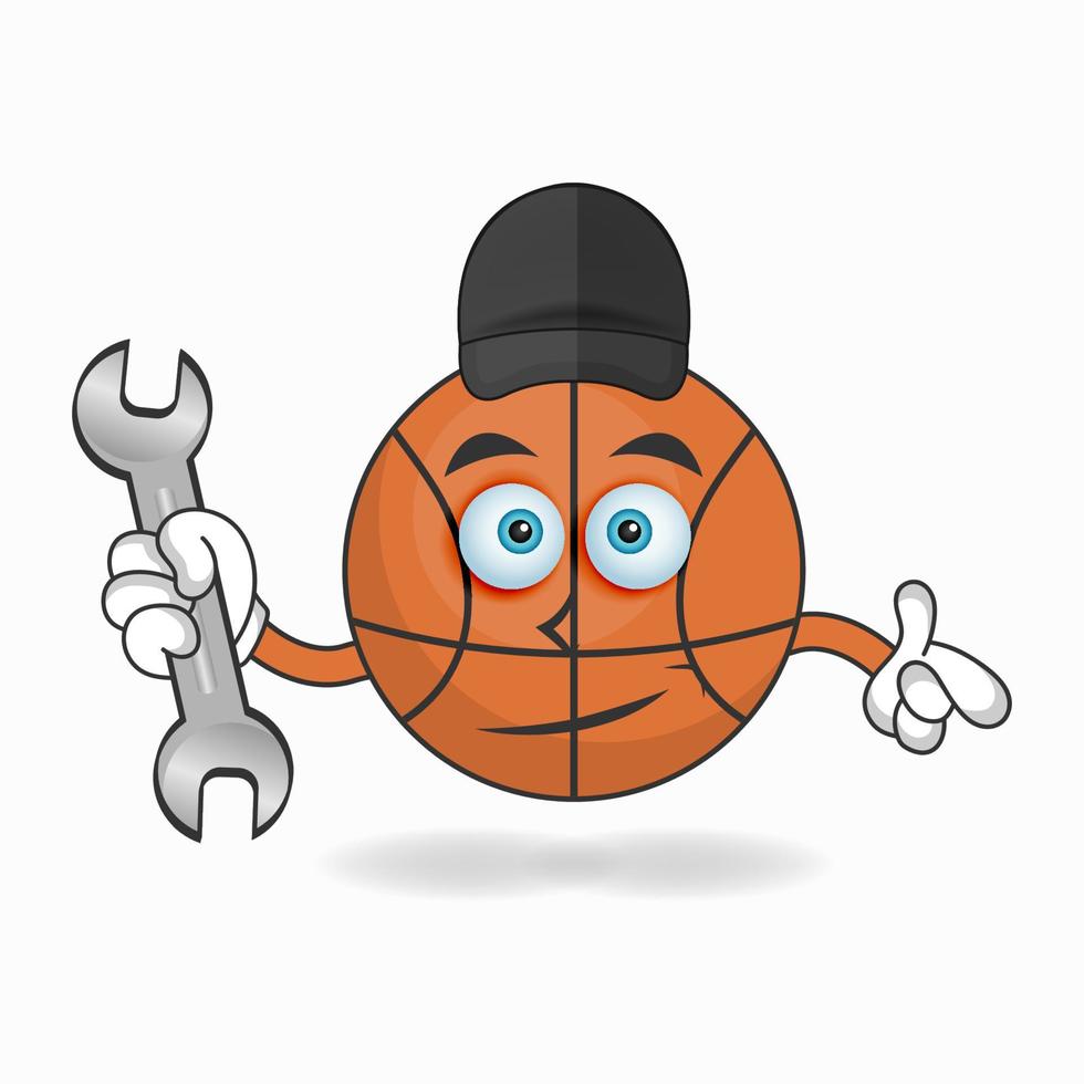 The Basketball mascot character becomes a mechanic. vector illustration