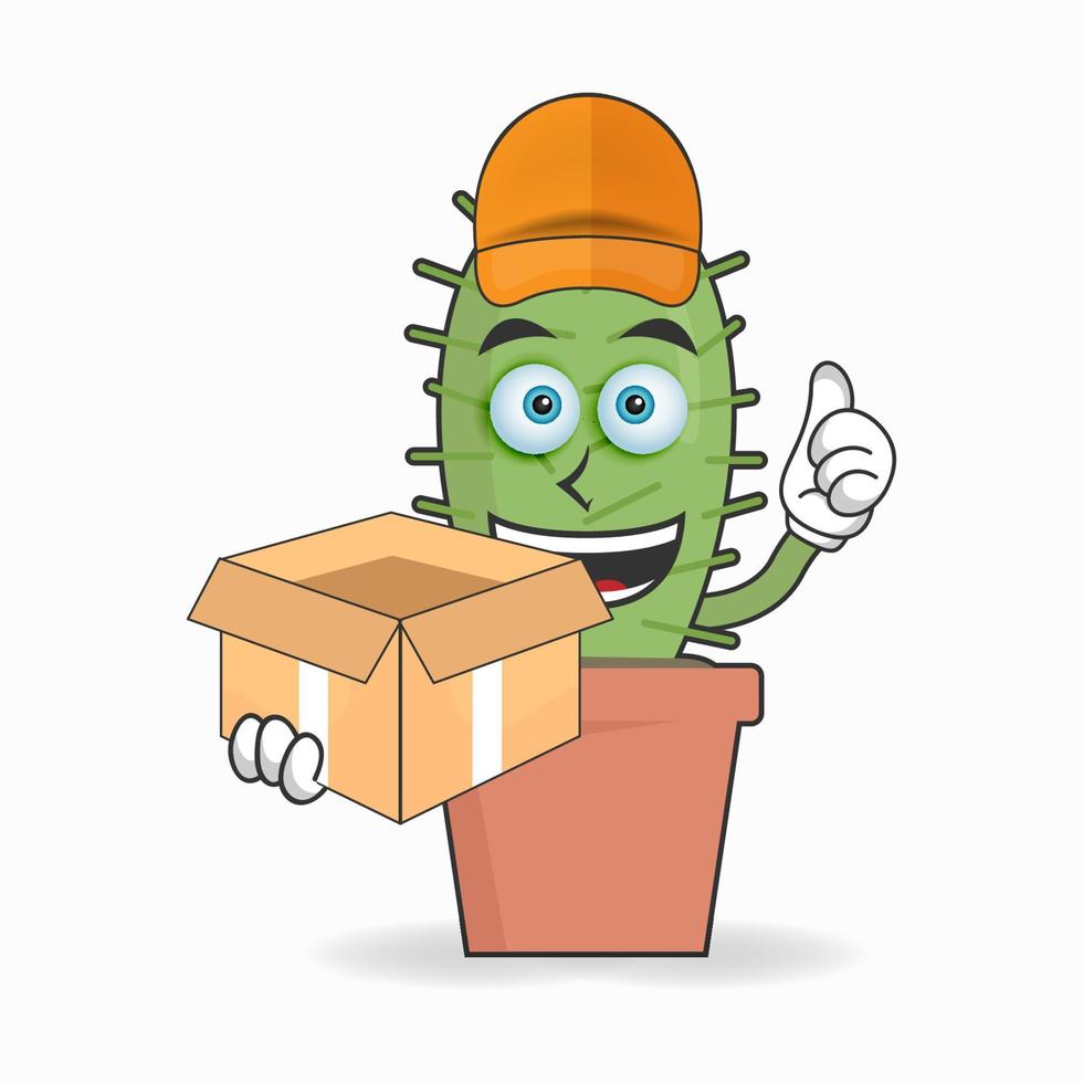 The Cactus mascot character is a delivery person. vector illustration