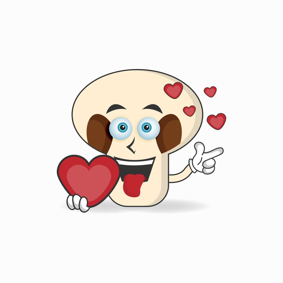 mushrooms mascot character holding a love icon. vector illustration