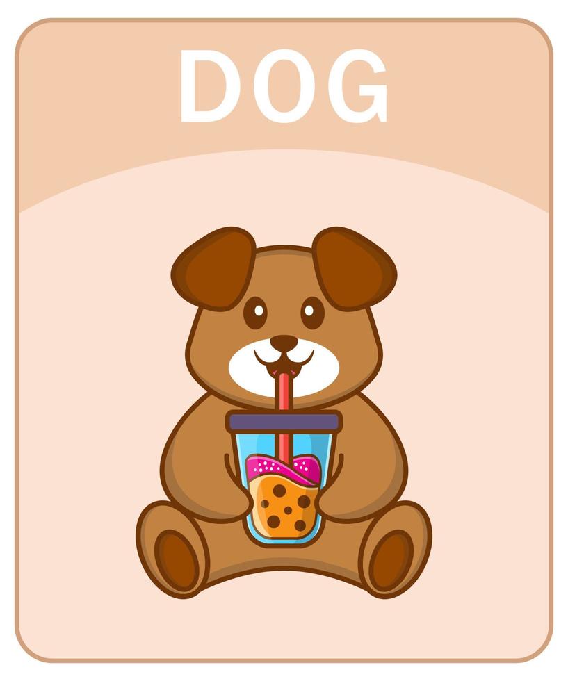 Alphabet flashcard with Cute dog cartoon character. vector