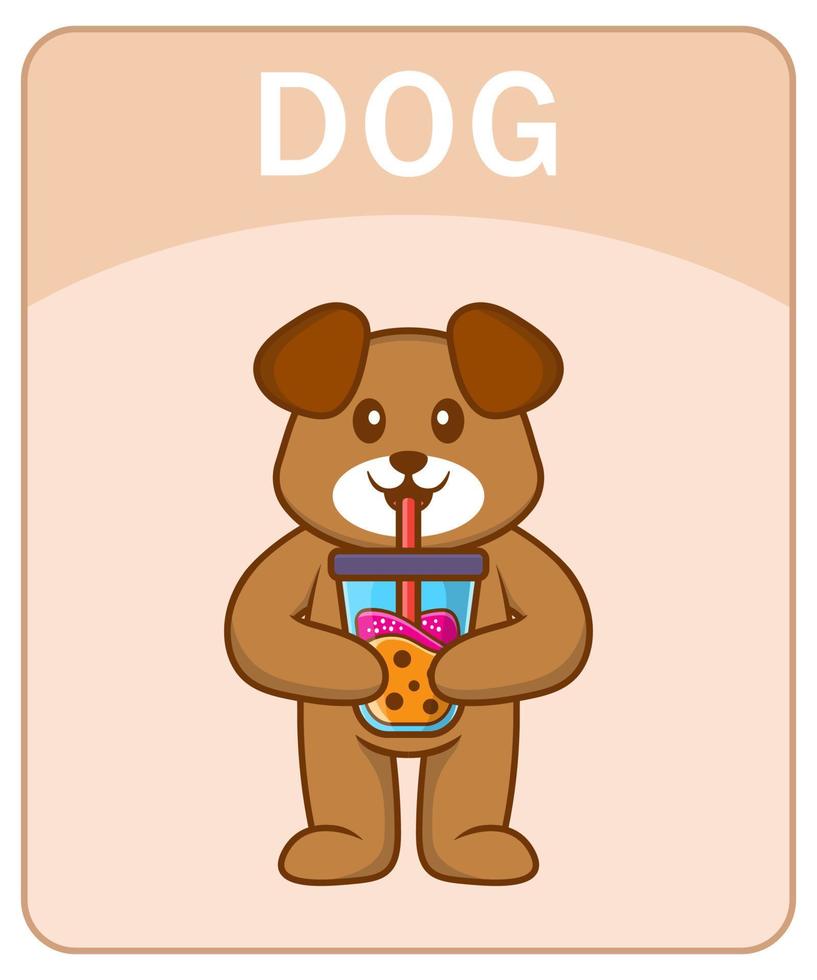 Alphabet flashcard with Cute dog cartoon character. vector