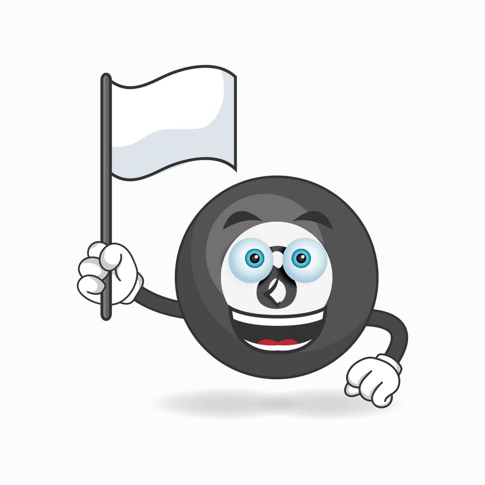 Billiard ball mascot character holding a white flag. vector illustration