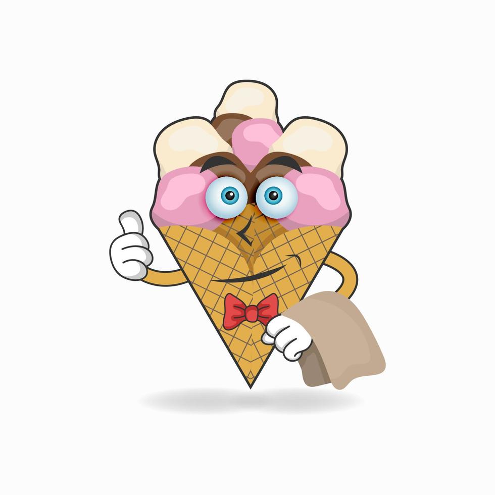 The Ice Cream mascot character becomes waiters. vector illustration