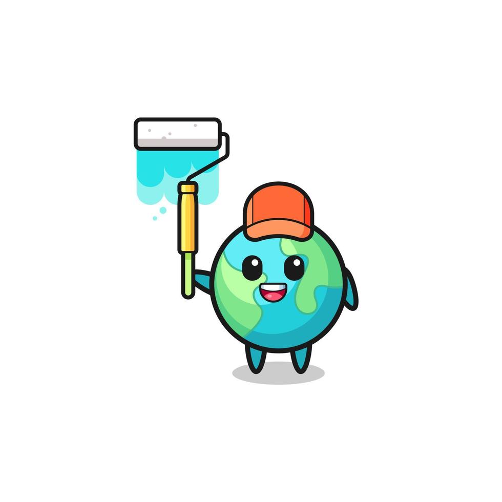 the earth painter mascot with a paint roller vector