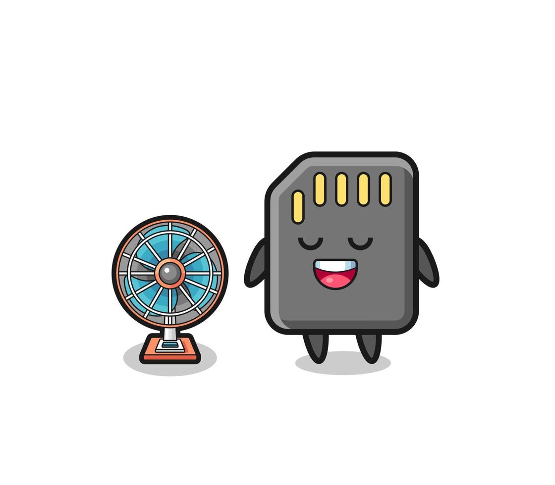 cute memory card is standing in front of the fan vector