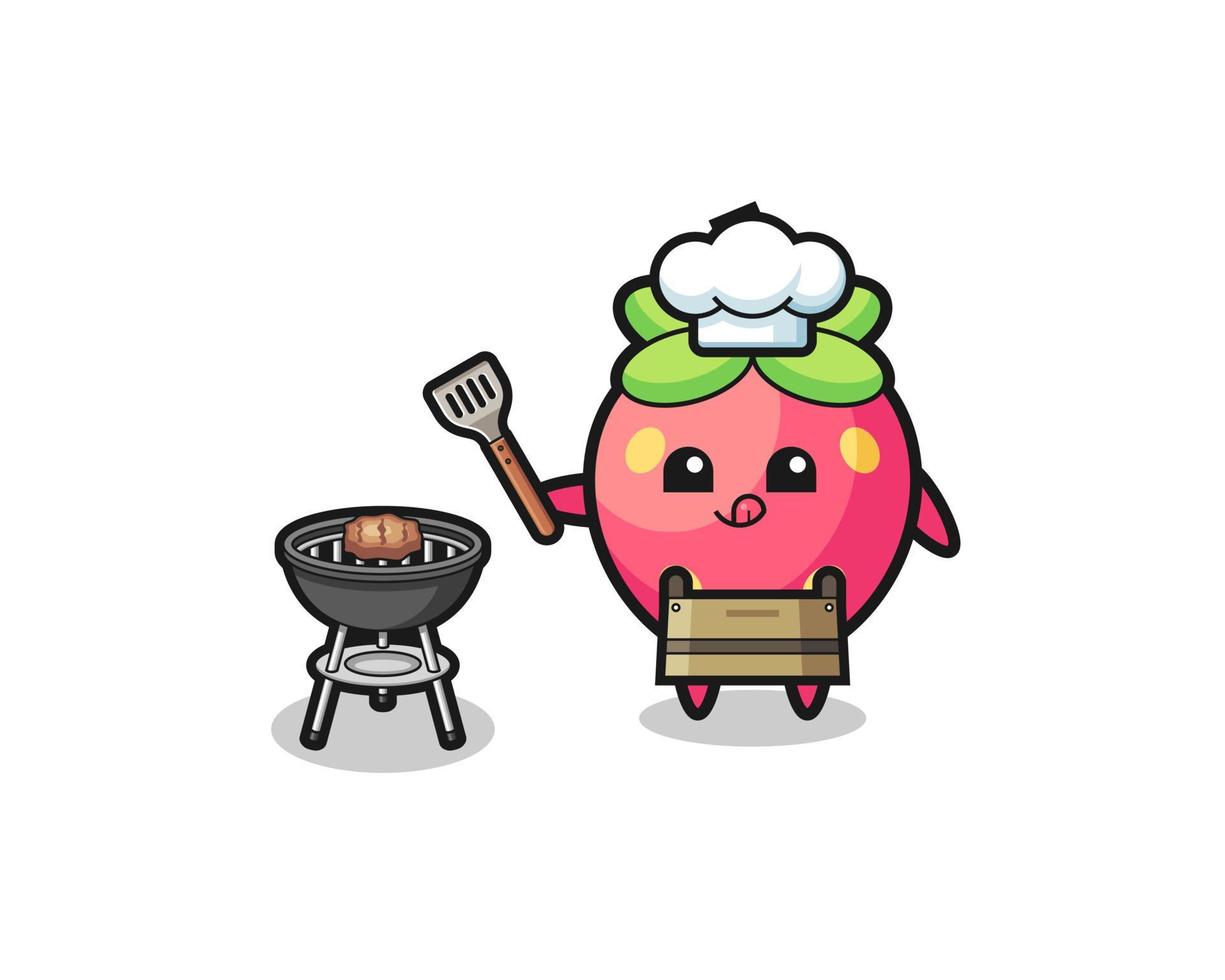 strawberry barbeque chef with a grill vector