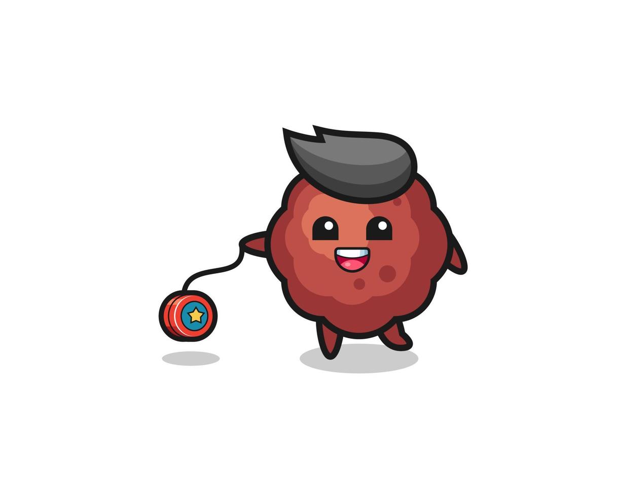 cartoon of cute meatball playing a yoyo vector