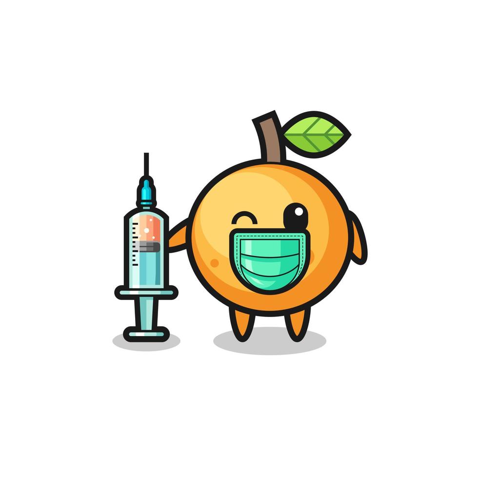 Mascota de fruta naranja como vacunador. vector