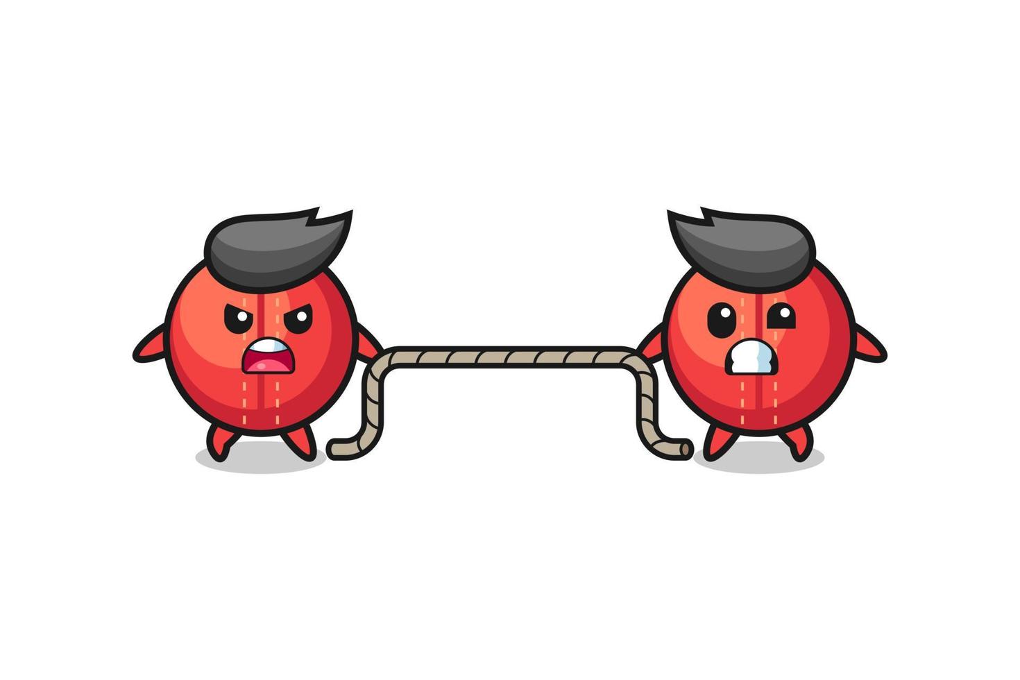cute cricket ball character is playing tug of war game vector