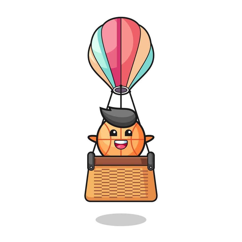 basketball mascot riding a hot air balloon vector