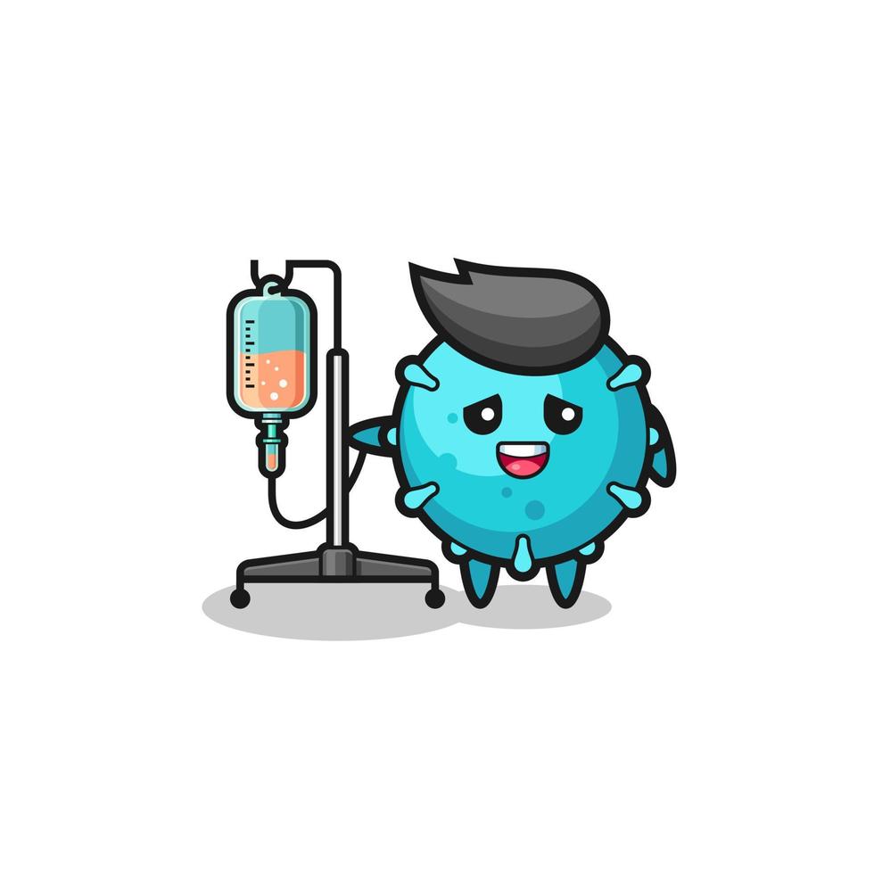 cute virus character standing with infusion pole vector