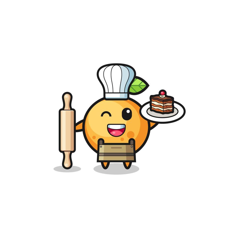 orange fruit as pastry chef mascot hold rolling pin vector