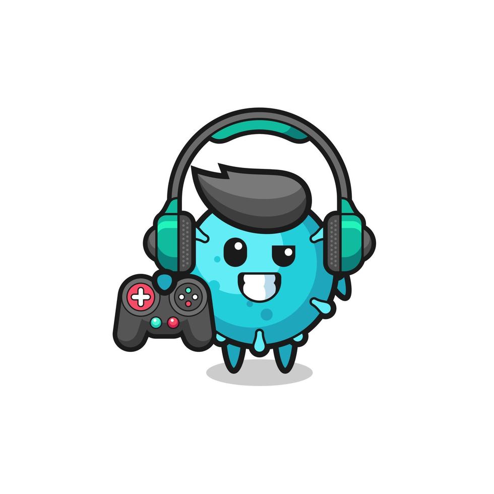virus gamer mascot holding a game controller vector