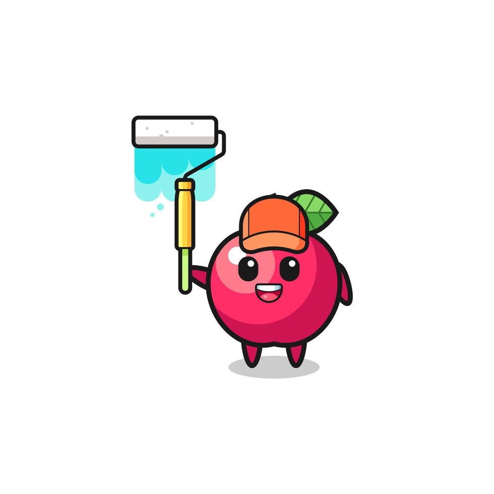 the apple painter mascot with a paint roller vector