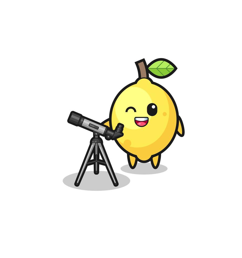 lemon astronomer mascot with a modern telescope vector