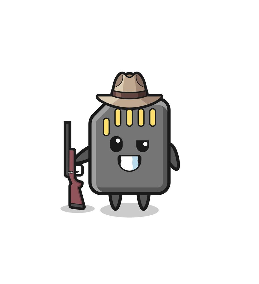 mascota de cazador de tarjetas de memoria sosteniendo una pistola vector