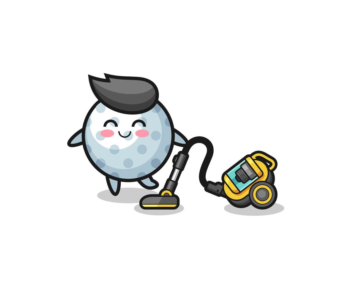cute golf holding vacuum cleaner illustration vector