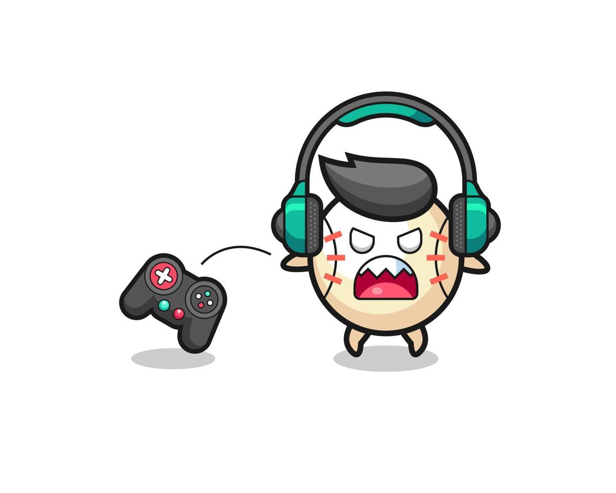 baseball gamer mascot holding a game controller vector