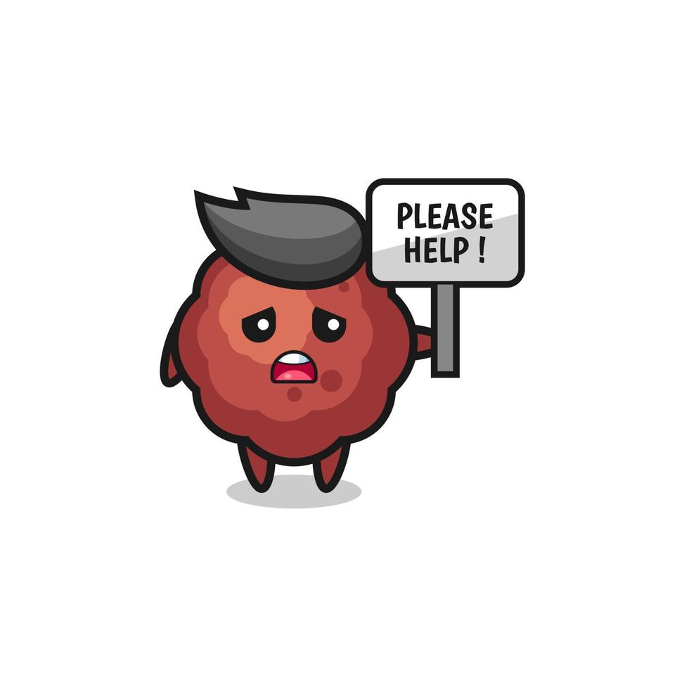 cute meatball hold the please help banner vector