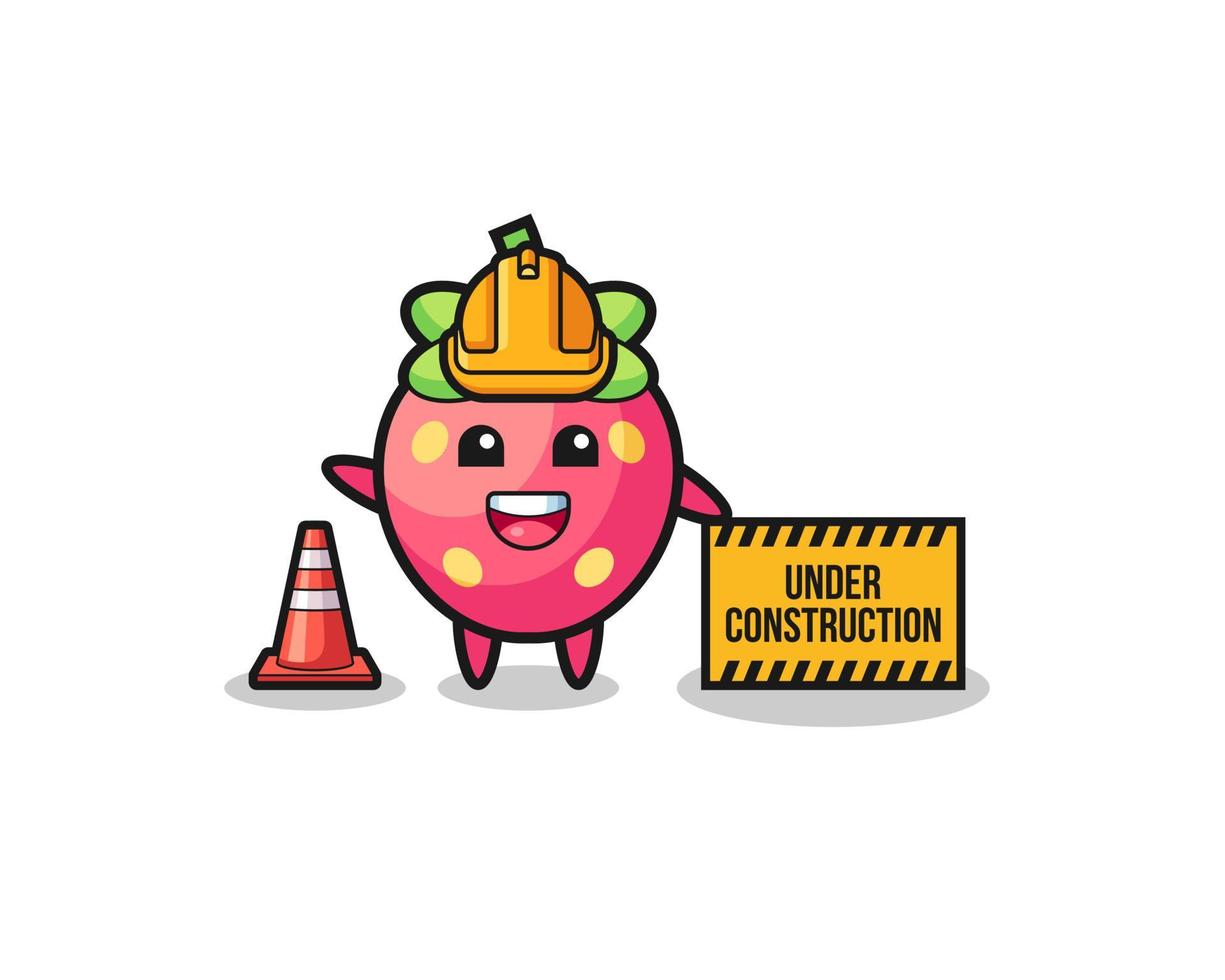 Ilustración de fresa con banner en construcción vector