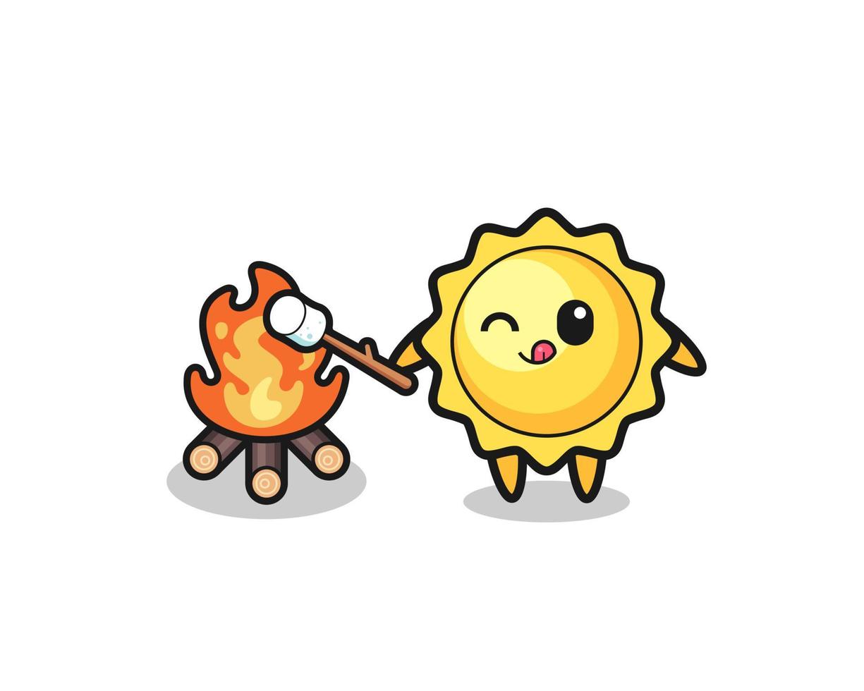 el personaje del sol está quemando malvavisco vector