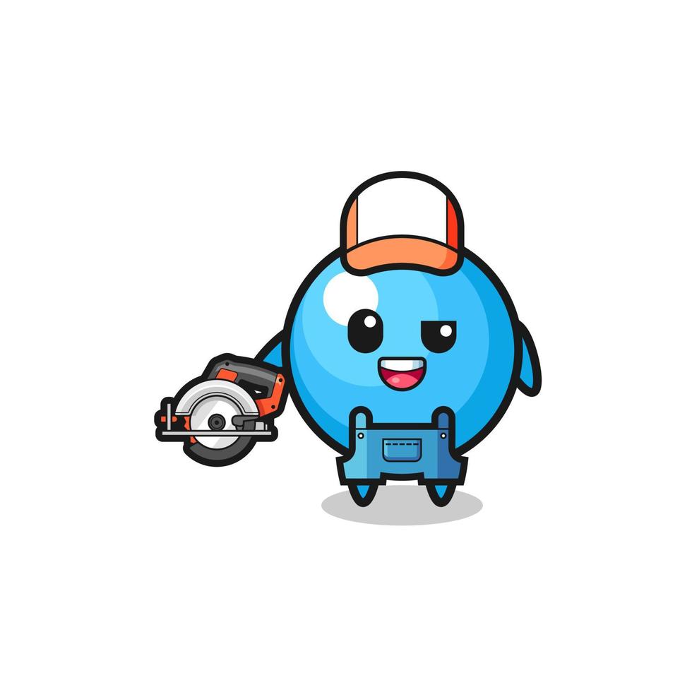 the woodworker gum ball mascot holding a circular saw vector