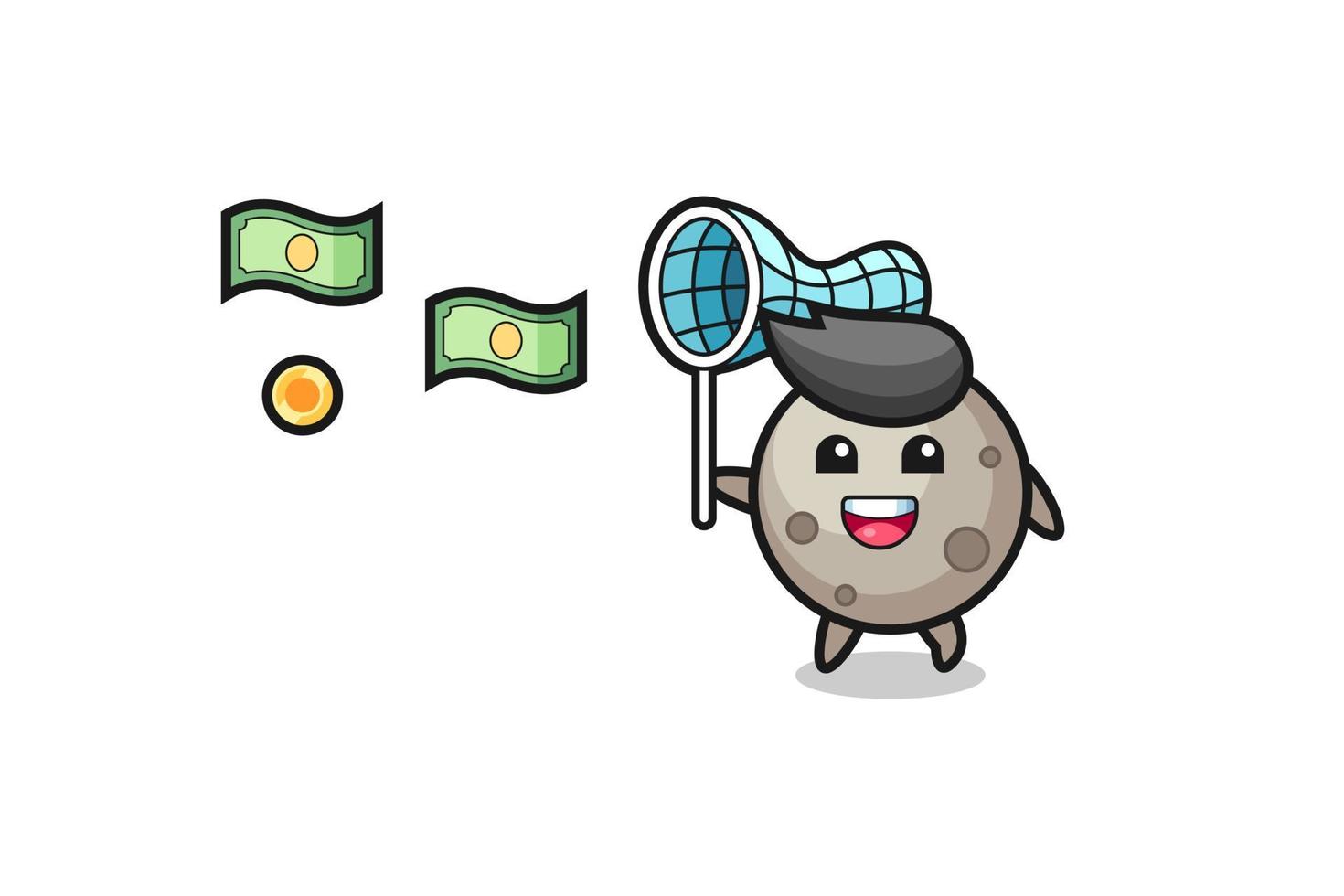 illustration of the moon catching flying money vector