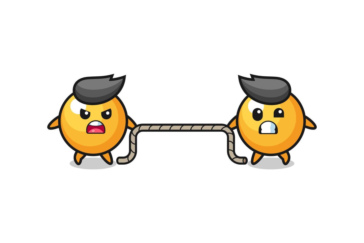 cute ping pong character is playing tug of war game vector