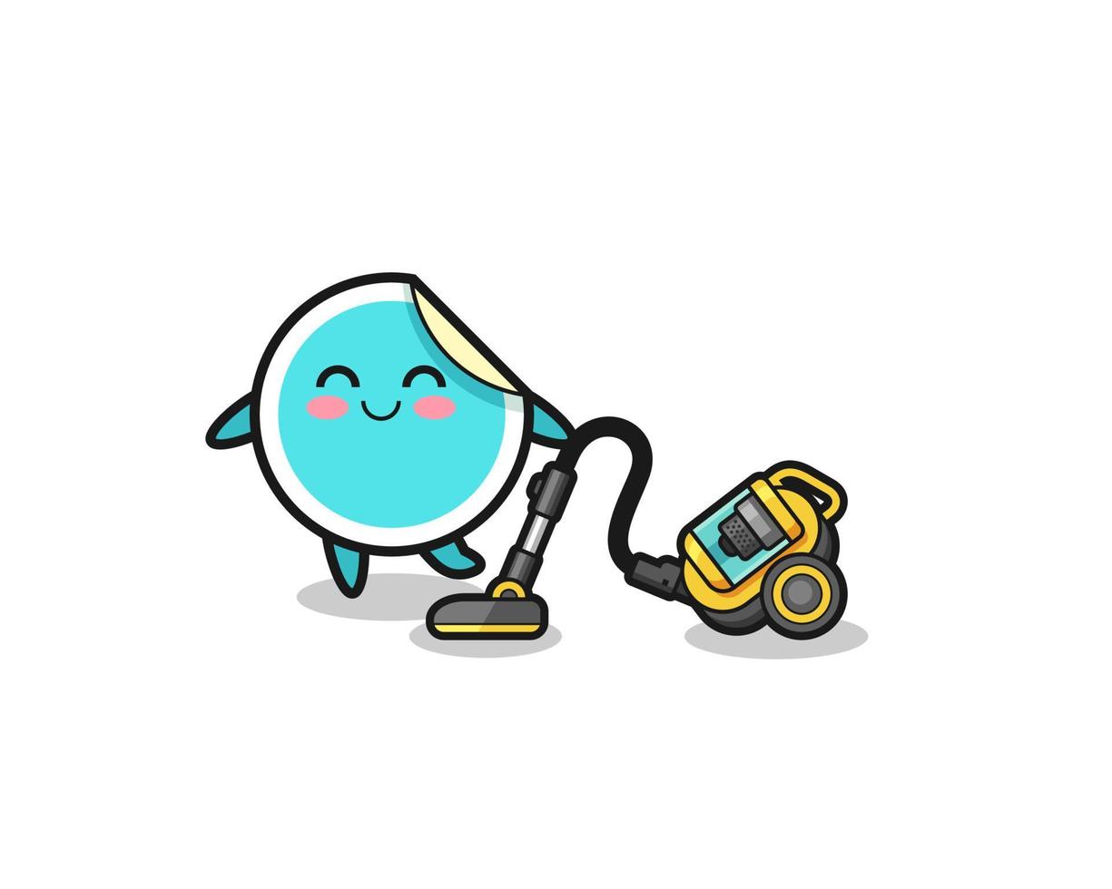 cute sticker holding vacuum cleaner illustration vector