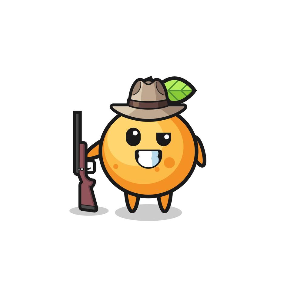 orange fruit hunter mascot holding a gun vector