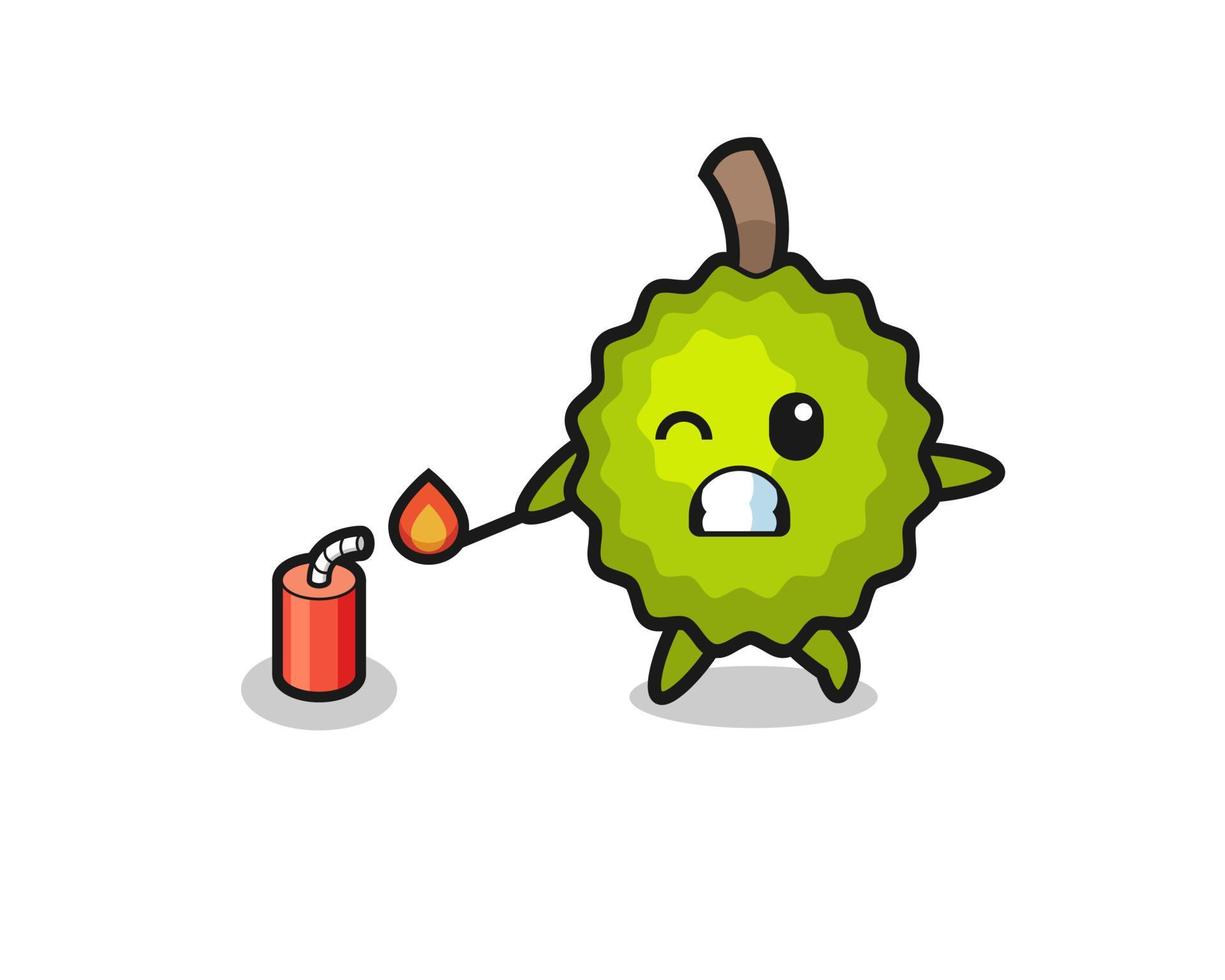 durian mascot illustration playing firecracker vector