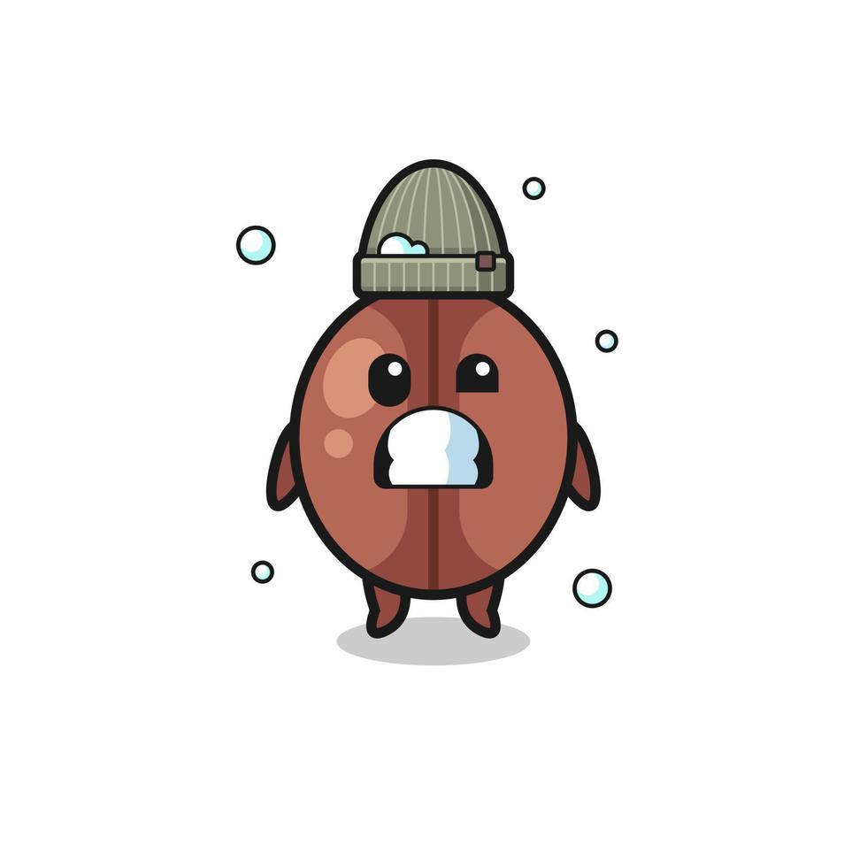 cute cartoon coffee bean with shivering expression vector