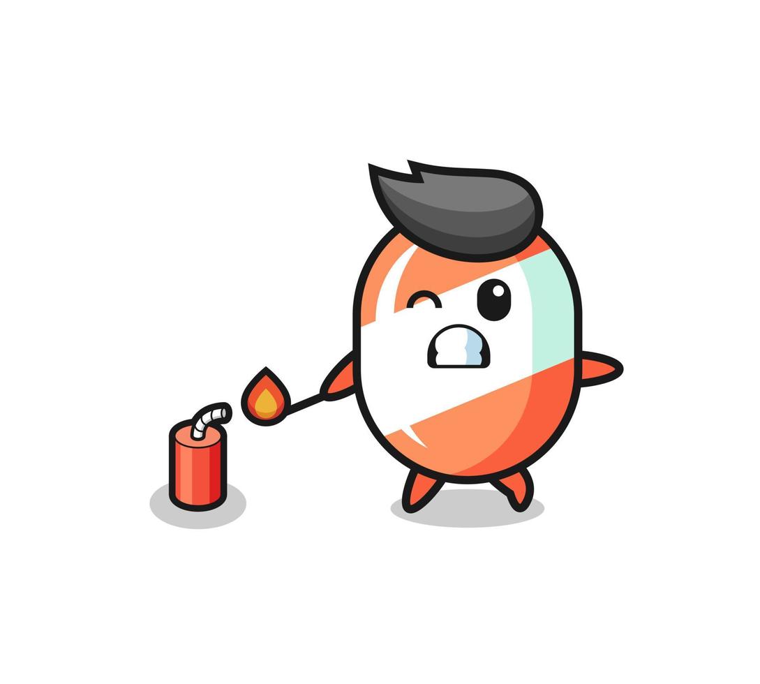 candy mascot illustration playing firecracker vector