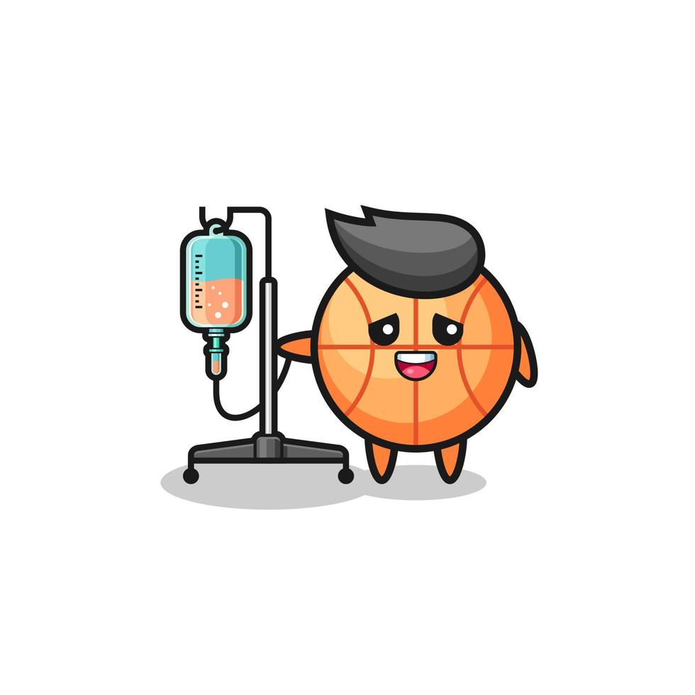 cute basketball character standing with infusion pole vector