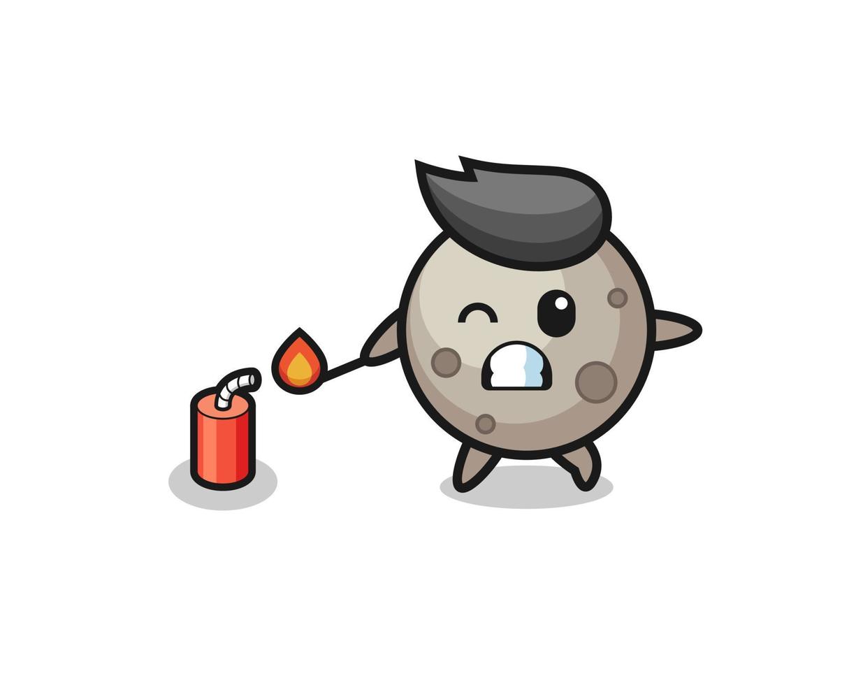 moon mascot illustration playing firecracker vector