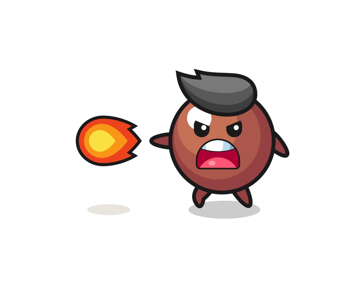 cute chocolate ball mascot is shooting fire power vector