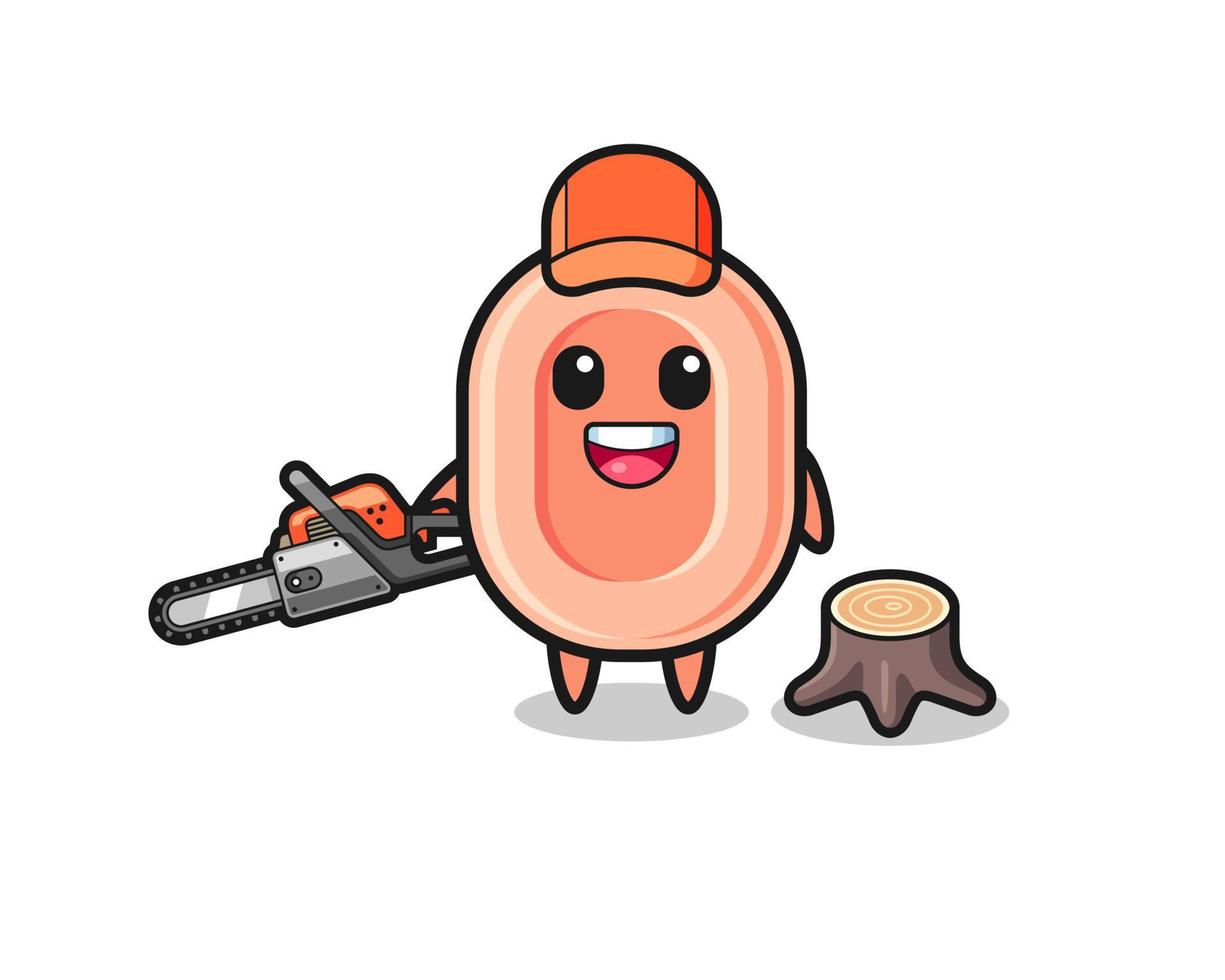 soap lumberjack character holding a chainsaw vector